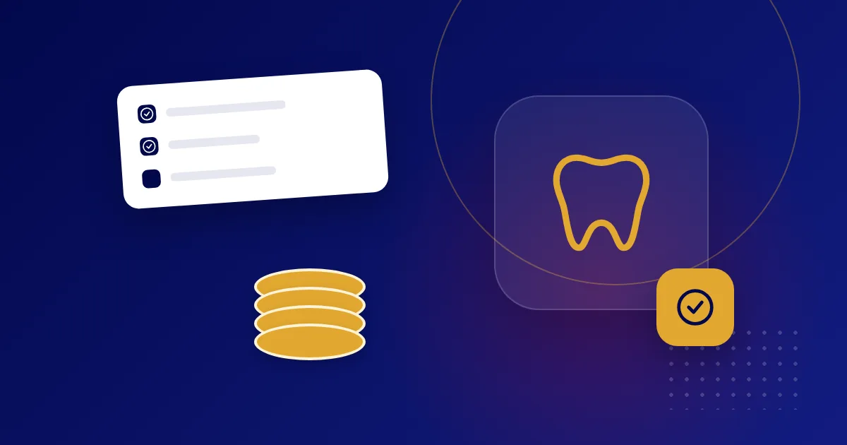 A tooth icon, a ledger and a monthly checklist for a dental office